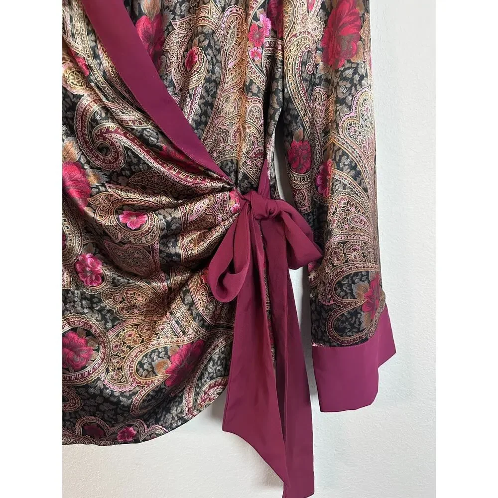 Vintage Small Victoria’s Secret Gold Label Pajama Set Satin Paisley Red Gold - Picture 3 of 10